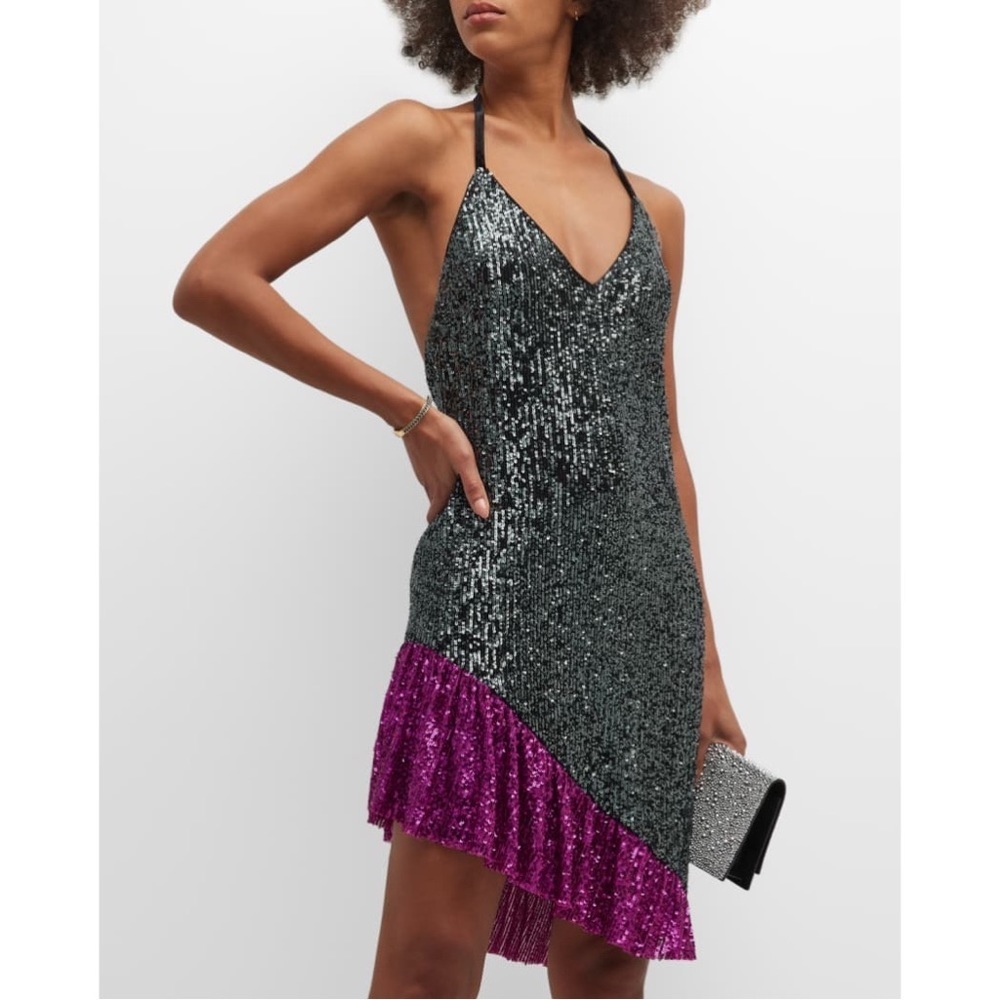 Sequin Dress Black Gray Pink Asymmetric Party Cocktail 4 — image 5 of 8